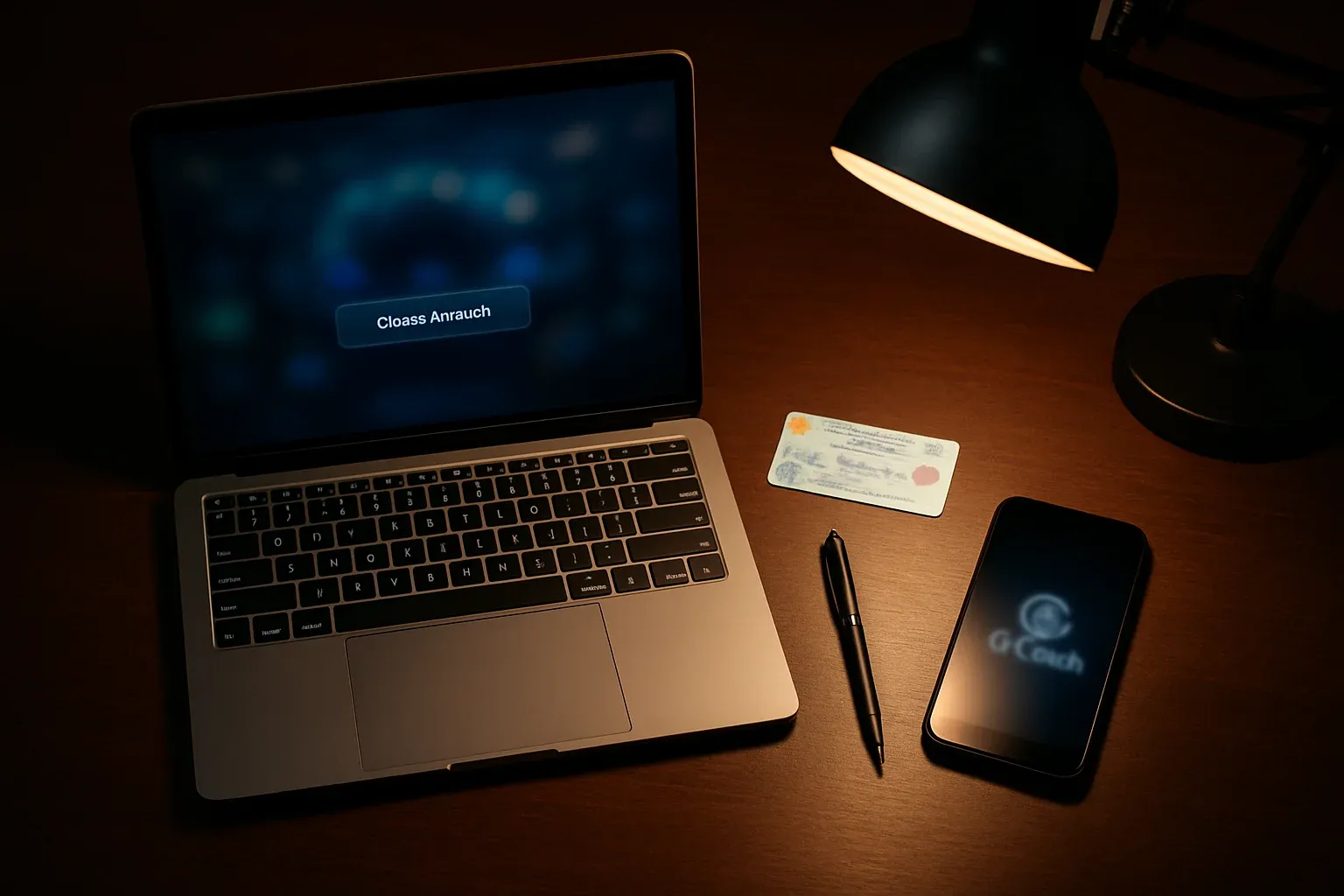 Premium online casino account creation on laptop with ID and smartphone